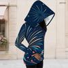 Women Plus Size Long Sleeve Zip Up Hoodie Dark Blue Firework Printed Hooded Top