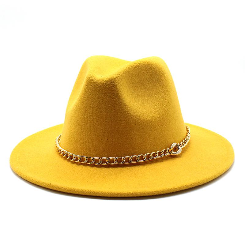 2021 Season Big Eaves Hat Flat Edge Top Hat Men'S And Women'S Chain Woolen Jazz Hat