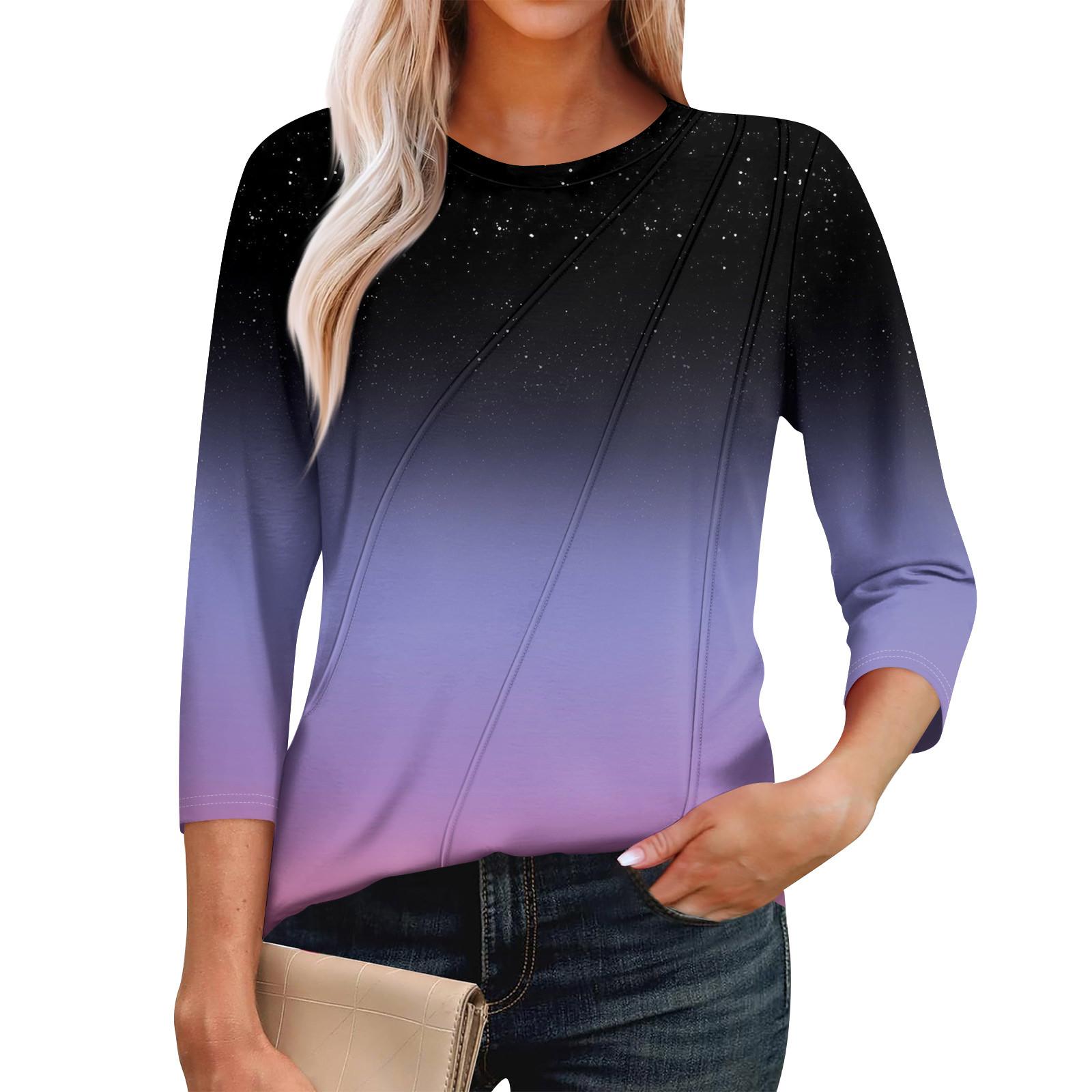 

Женская мода повседневные топы с рукавом 3/4 плиссированные модные топы футболки L чёрный