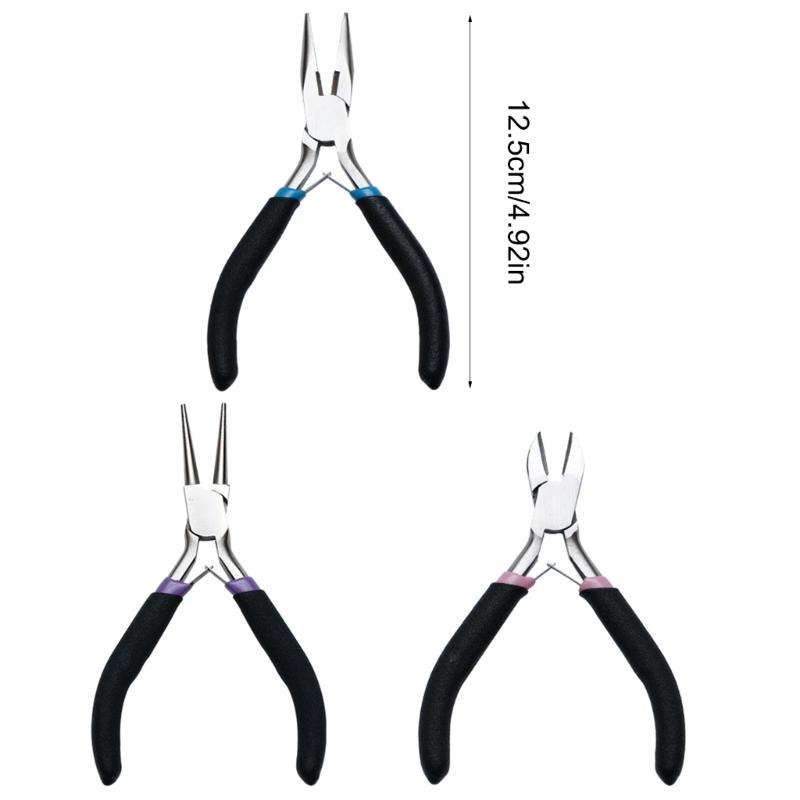 3pcs Alloy Jewelry Pliers Kit for DIY Crafters Needle Nose/Diagonal/Round Nose Pliers Wire Cutter Beading Supplies