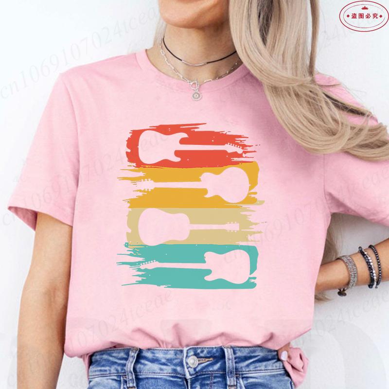 Aesthetic T-shirt Women Clothing Fashion Guitar Graphic Y2k Tops Harajuku Comfortable O Neck Short Sleeve Female Tees Shirt