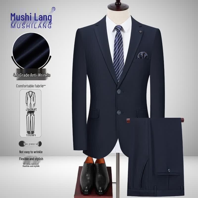 MUSHILANG Men s Anti-Wrinkle Slim-Fit Suit 2XL