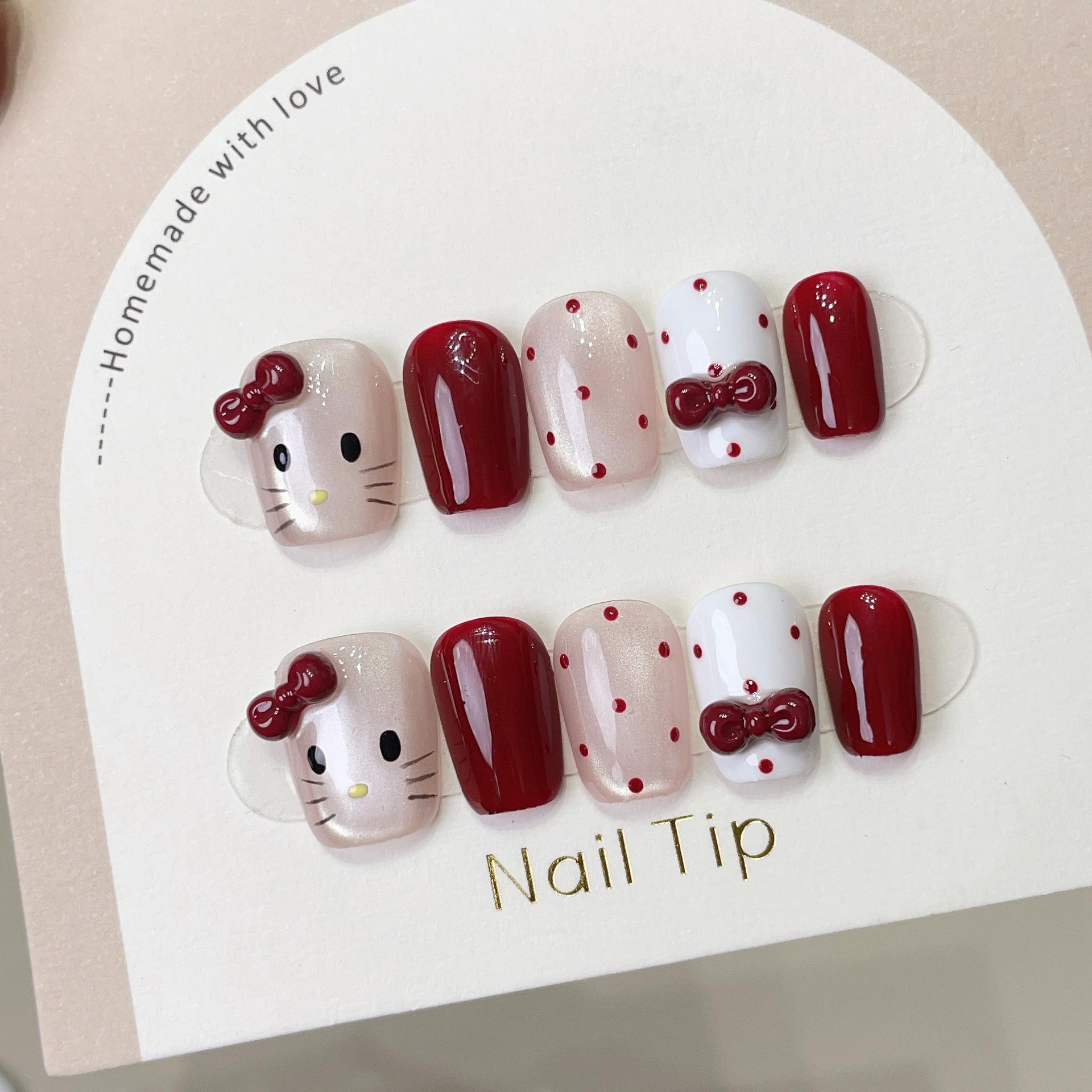 

Kitty Cat Glitter Bowknot Handmade Gel Nail Patches