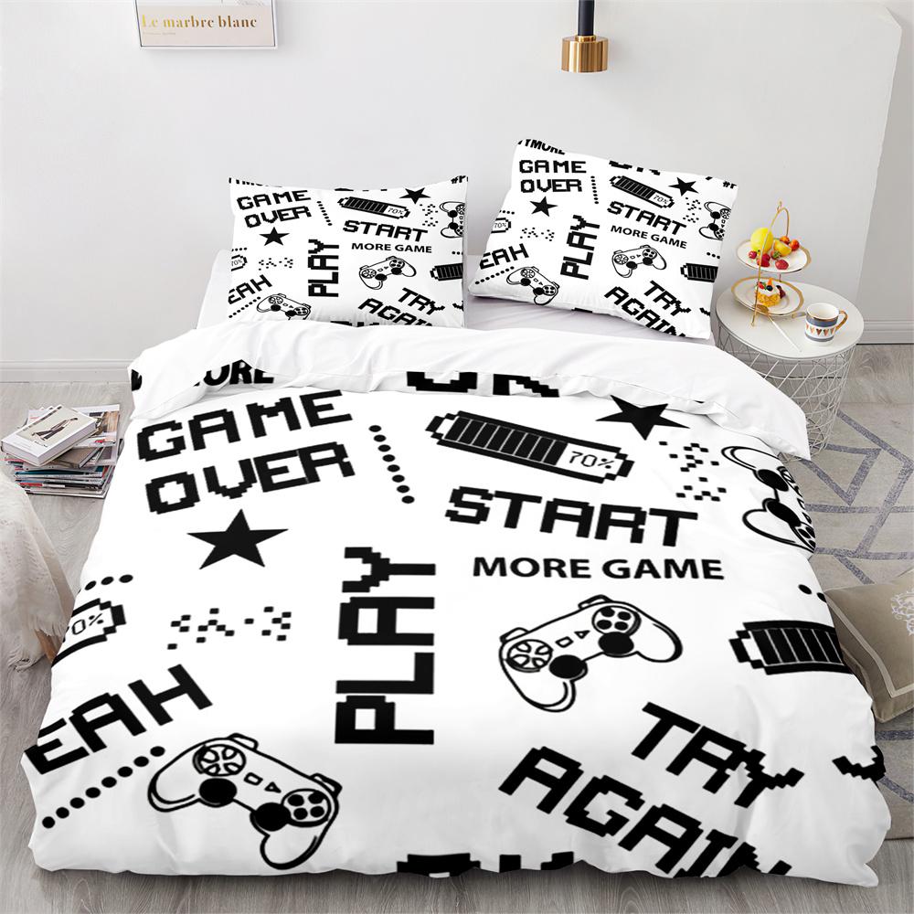 Gamepad Duvet Cover Set Yellow Background with Buttons Boys Playroom Decoration King Size Polyester Quilt Cover with Pillowcases