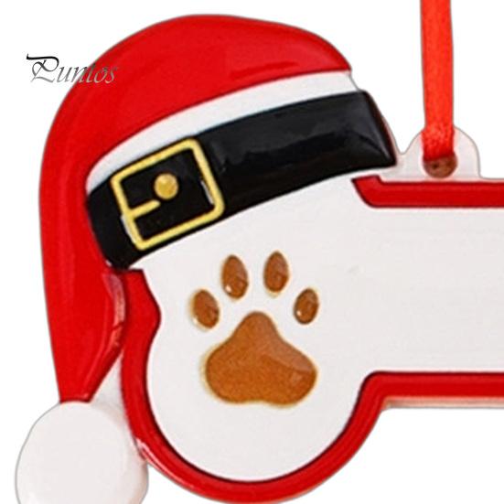 Christmas Tree Ornament for Pets Resin Ornament, Cute Cat Paw/Bone Shaped Xmas Hanging Decoration Memorial Pendant with Santa Hat Tree, Car