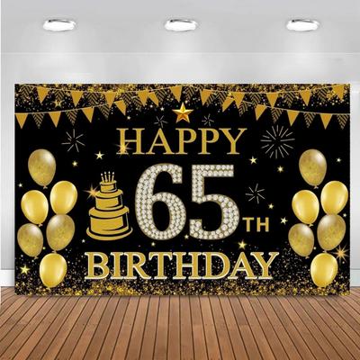 Happy 50th 65th Birthday Backdrop 180*110cm Banner Man Woman Gold Them Balloon 50 Birthday Party Decors Wall Background New