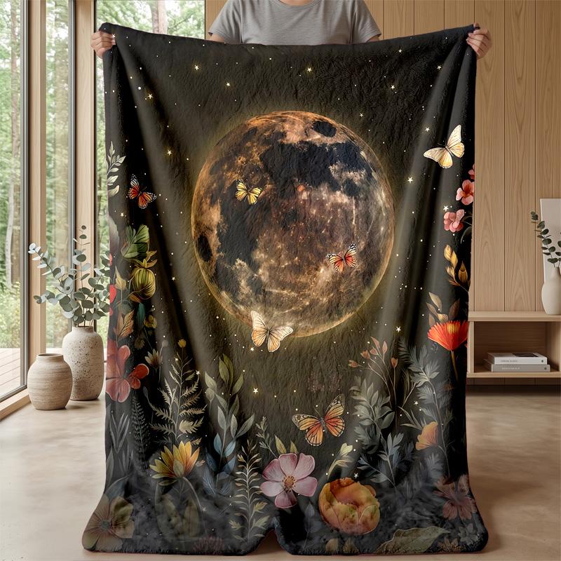 Moonlit Butterfly Magic Theme Blanket Lightweight Warm Flannel Blanket Decorative Throw Blanket for Home Decoration