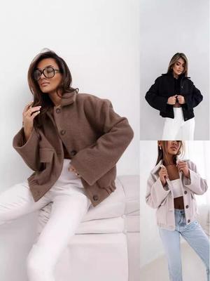 European-American Women's Solid Button Wool Coat - Autumn/Winter Collection