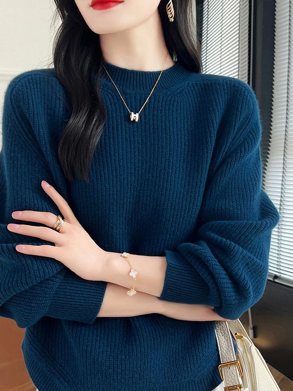 Women's Autumn/Winter Thick Wool Knit Sweater with Half-High Collar - Soft and Cozy Base Layer Top