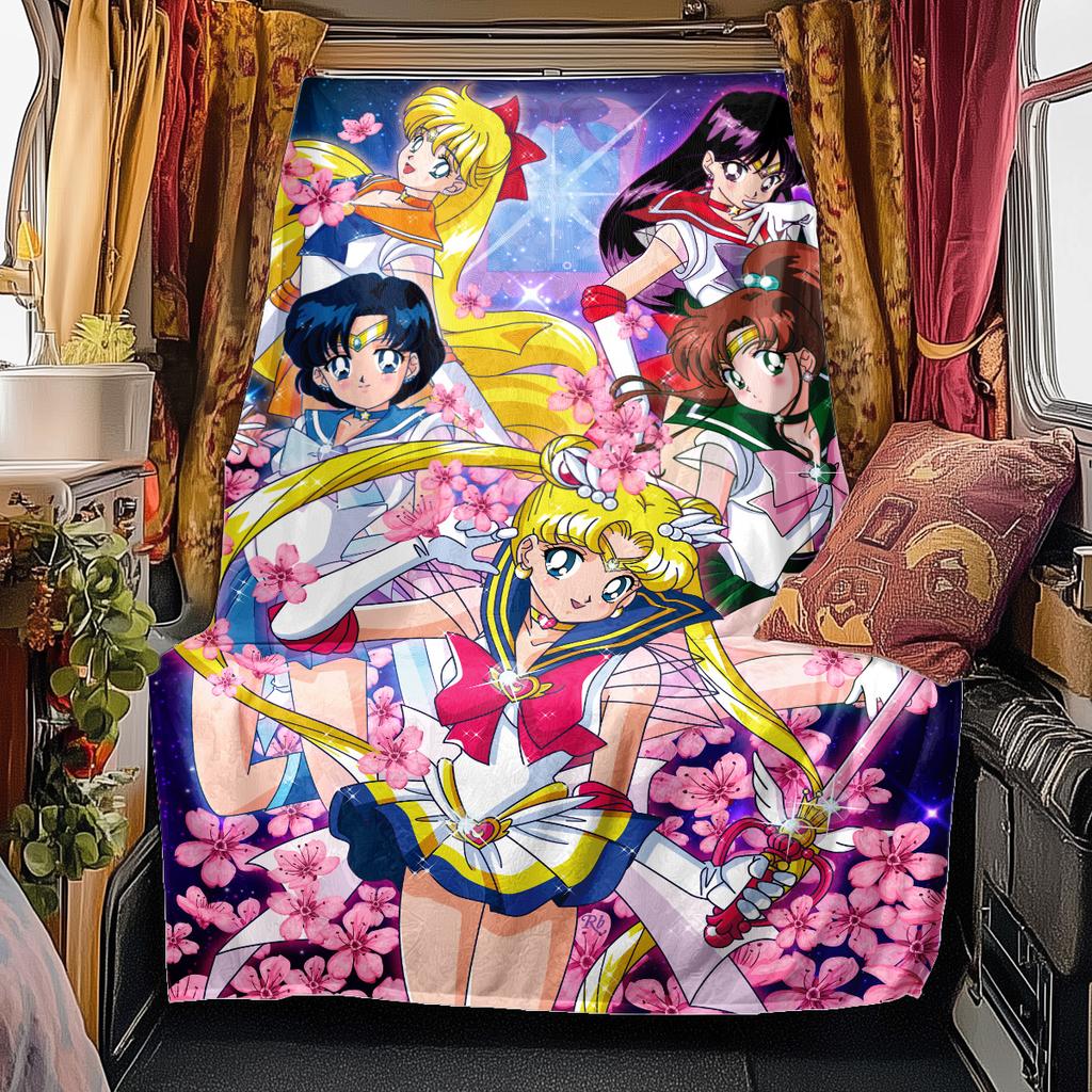 Japanischer Anime niedliches Cartoon-Thema Sailor Moon Tsukino Usagi Decke geeignet für Heimbetten, Sofabezüge, Büro-Nickerchen, Outdoor-Warme Decken O15