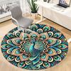 1pc Peacock Mandala Office Round Area Rug, Under Office Chairs Bedroom Living Room Home Decor, Room Deco