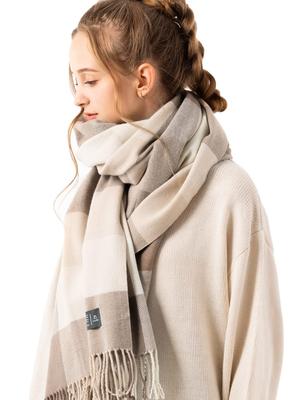 Thick Large Check Solid Unisex Cream Loo&c Stole, Women's, Pattern, Scarf, Color, Fall/Winter, Shawl, Throw, Men's, [Free Size-10 Beige]