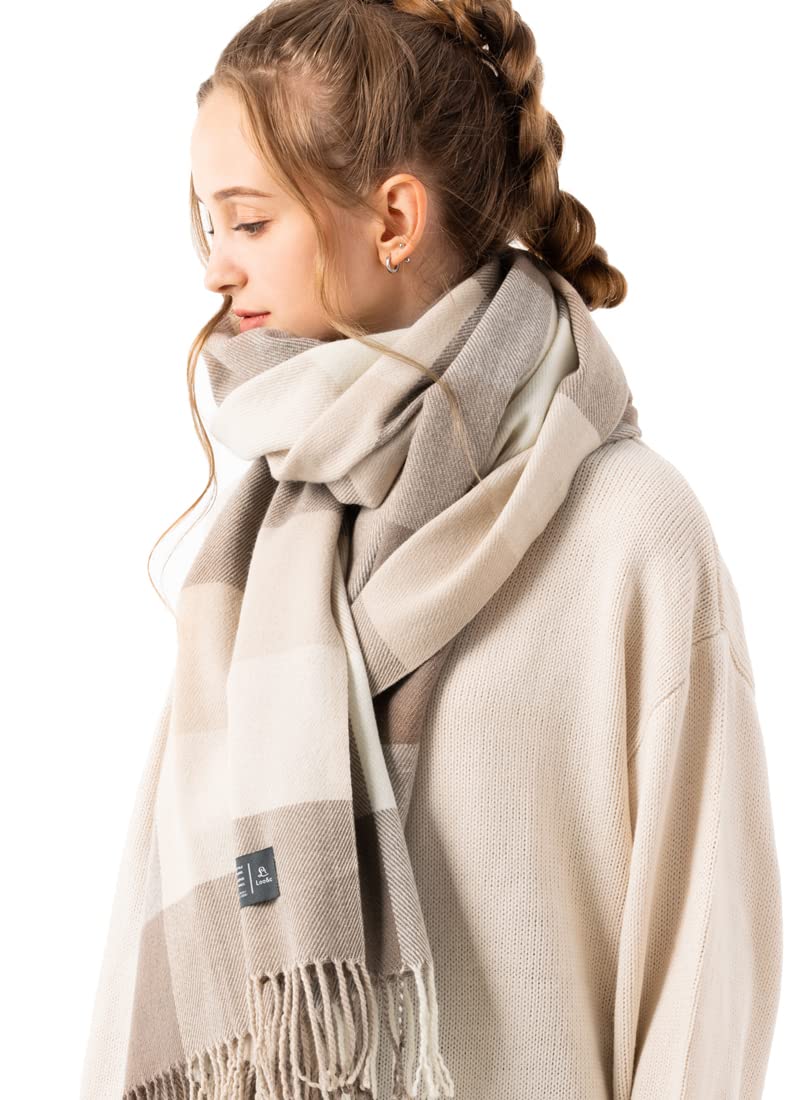 

Thick Large Lucy Stole for Plus Plaid Solid Cream Loo&c Women, Autumn/Winter, Size, Pattern, Color, Shawl, Throw, Unisex, Men s [Free Size-10 Beige]