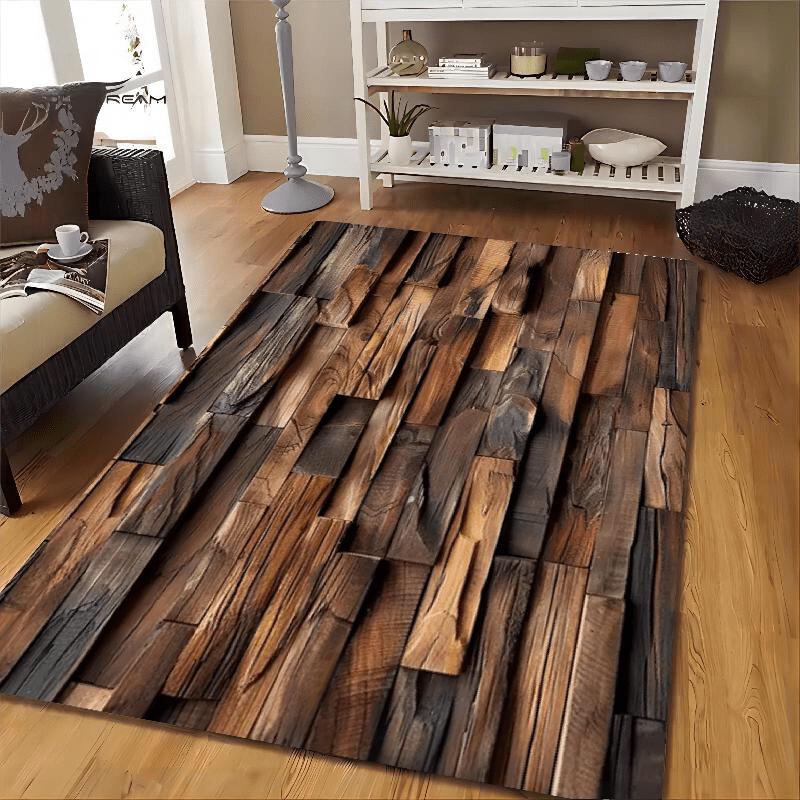 1pc Country Farmhouse Wooden Pattern Design Theme Living Room Mat, Home Decoration-Spring Summer Autumn Winter Home Decor Mat