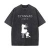 Clannad Anime Silhouette Washed Vintage Short Sleeve Loose StreetwearTops Tee
