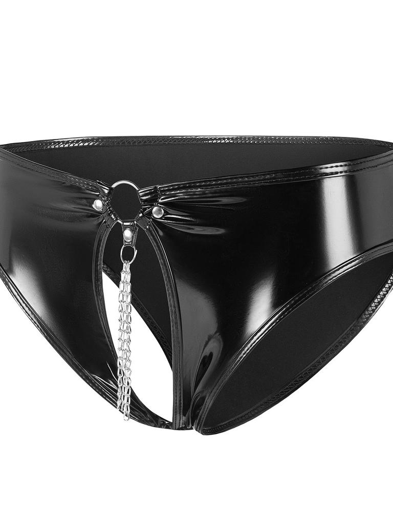 Design Sense Low Waisted PVC Patent Leather Open Crotch Underpants Women Without Peculiar Smell Accurate Size Briefs IEA3