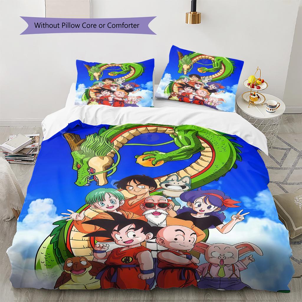 Son Goku Pattern Bedding,Quilt Set Quilt Cover Pillowcase Home Birthday Gift (1 * Duvet Cover + 2 * Pillowcase, Without Core)
