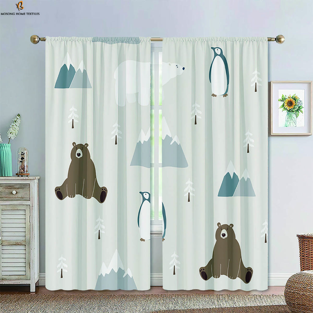 Cartoon Tier Wald Bedruckte Vorhänge Verdunkelungsvorhänge Kinderzimmer Arbeitszimmer Studentenwohnheim Dekorative Vorhänge Heimdeko 2 STÜCKE