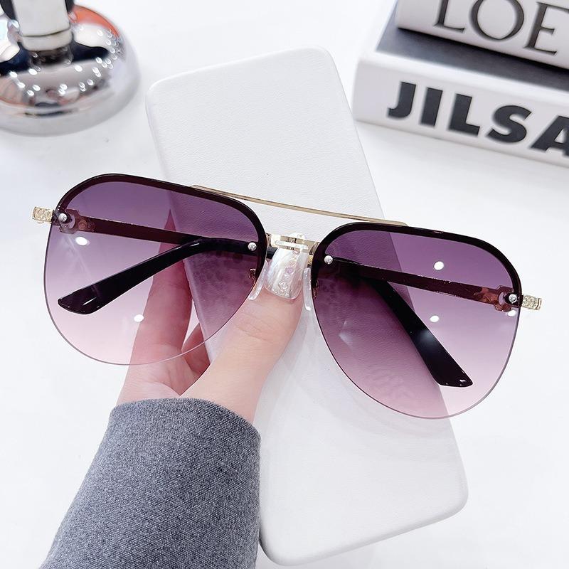 Mode Metall Halvram Dam Solglasögon för Utomhusbruk Klassiska Dubbelbågsglasögon