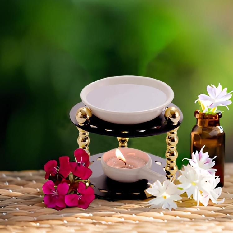 Ceramics Essential Oil Warmer with Tealight Candle Spoon Aromatherapies Wax Melt Burners Diffuser for Relaxation Space