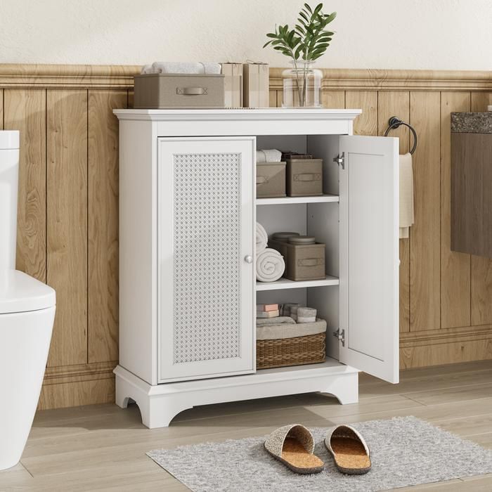 Meuble de salle de bain - MUVOE - Armoire blanche - Espace de rangement - Étagères réglables - Design bohémien