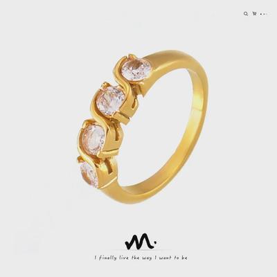 18 Karat vergoldeter Ring mit Zirkonia-Einlage – Cold Palace-Stil, Edelstahl, Damenschmuck