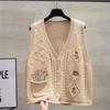 Korean V-neck Knitted Cardigan Vest Women's Autumn Fashion Loose Sleeveless Elegant Sweater Waistcoat Female
