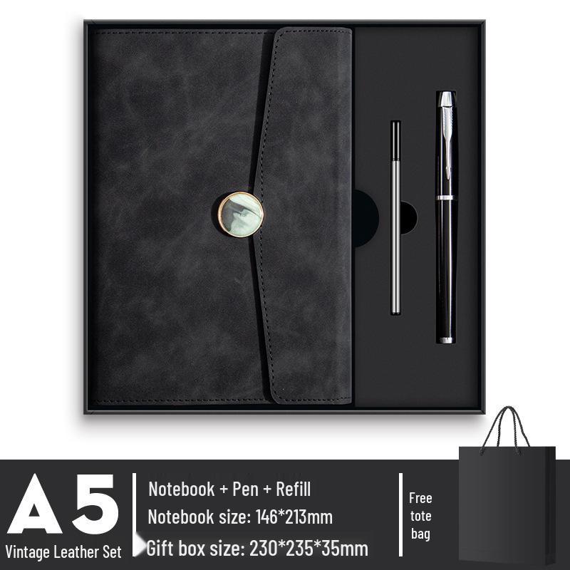 In-Stock A5 Notebook: Business Gift with Thickened Soft Leather, High-Appearance Design, Buckle Closure, and Gift Box