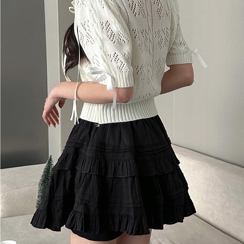 HAIRUO Gonna Lolita A Strati Bianca E Nera: Minigonna Con Volant Per Donne E Ragazze (Taglie S-XL, Vita Elastica)