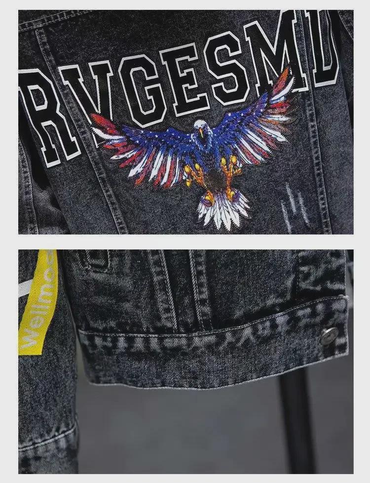Men's Trendy Casual Slim Denim Jacket with Ripped Embroidery - 2022 Spring & Autumn Fashion