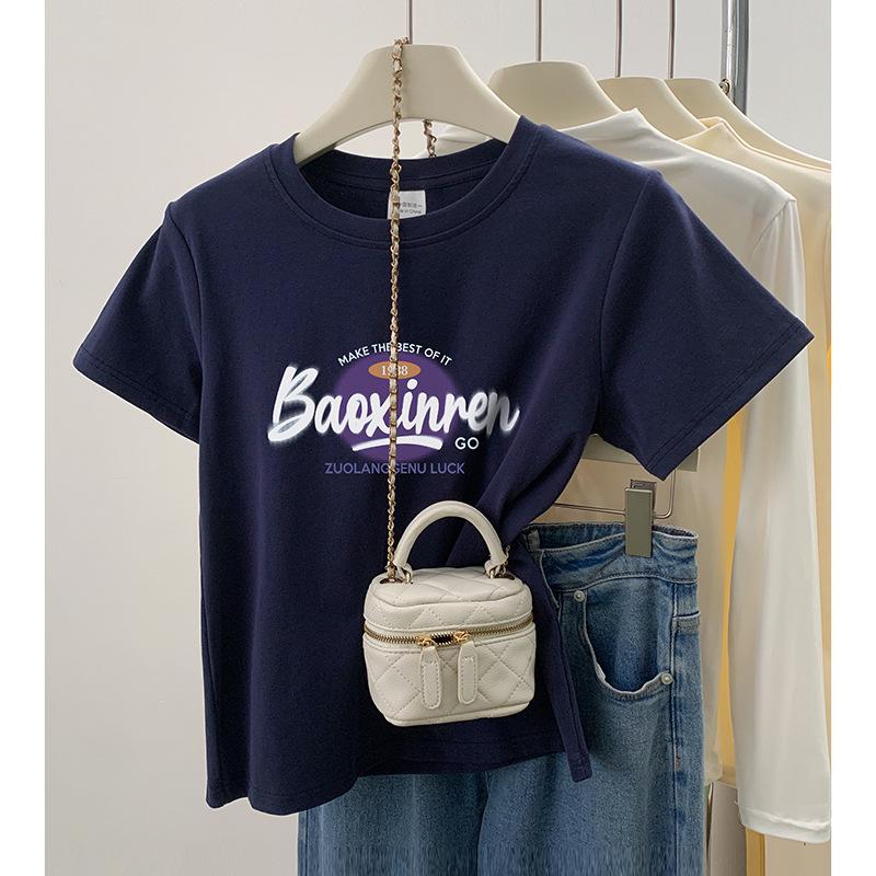 

Women s Petite 2024 Round Neck Letter Print T-Shirt - Summer Short Sleeve Top Large
