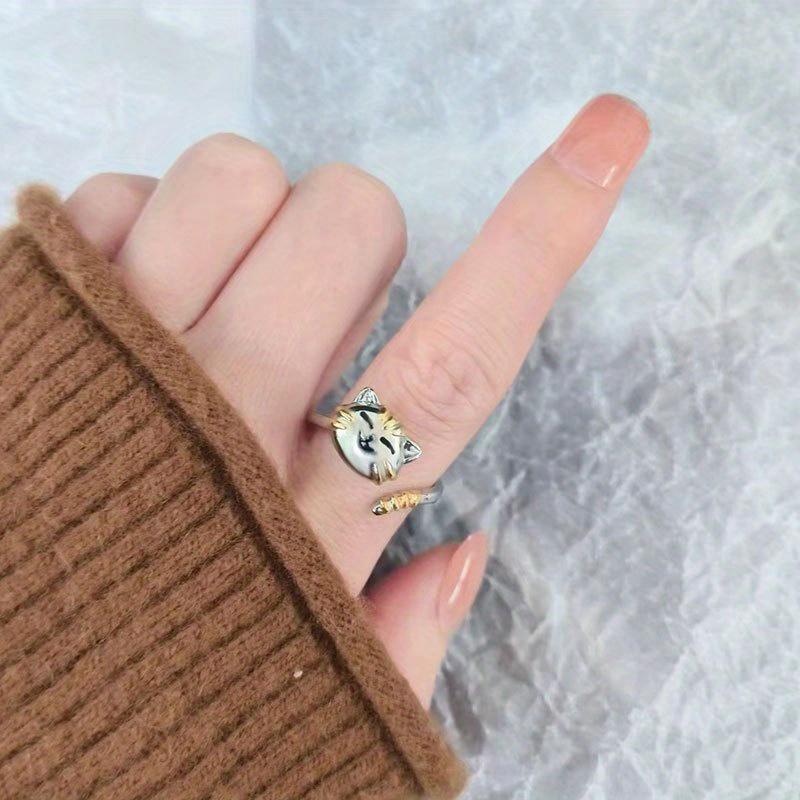 Cute Cat Spinning Ring, Animal Cat Relieves Stress and Anxiety with An Open Mouth Ring, Popular Jewelry.