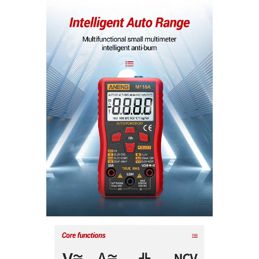 ANENG M118A Digital Mini Multimeter Tester Auto Mmultimetro True Rms Tranistor Meter with NCV Data Hold 6000counts Flashlight