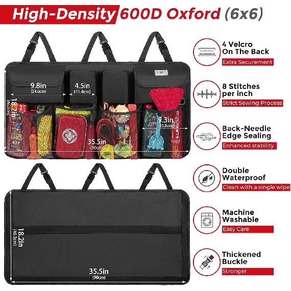 SURDOCA Car Trunk Organizer, LARGE CAPACITY Car Storage Bag with 8 Pockets, 7X Upgraded Trunk Storage Organizer for Car, SUV, Truck, MPV