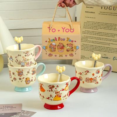 High-Value Wind Ceramic Cup With Spoon, Cute Girl Couple Water Cup Gift Box, High-End Souvenir