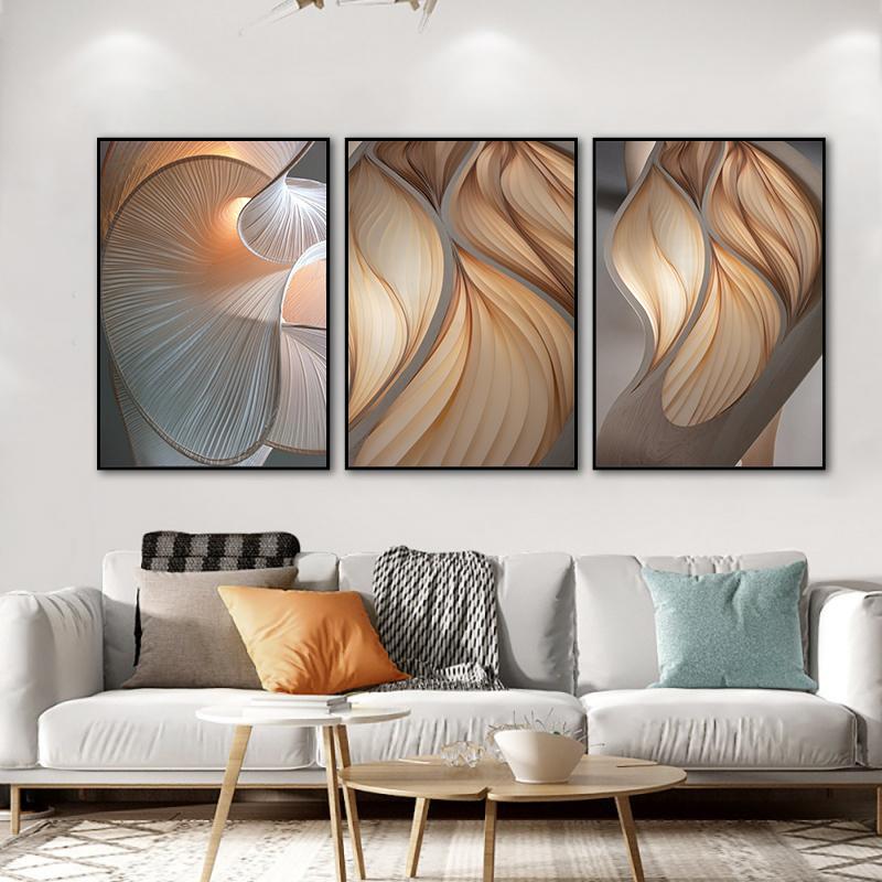 Abstract Geometry Canvas Painting Modern Fashion Brown Lines Wall Art Print Decorative Picture Modern Living Room Decor Unframed