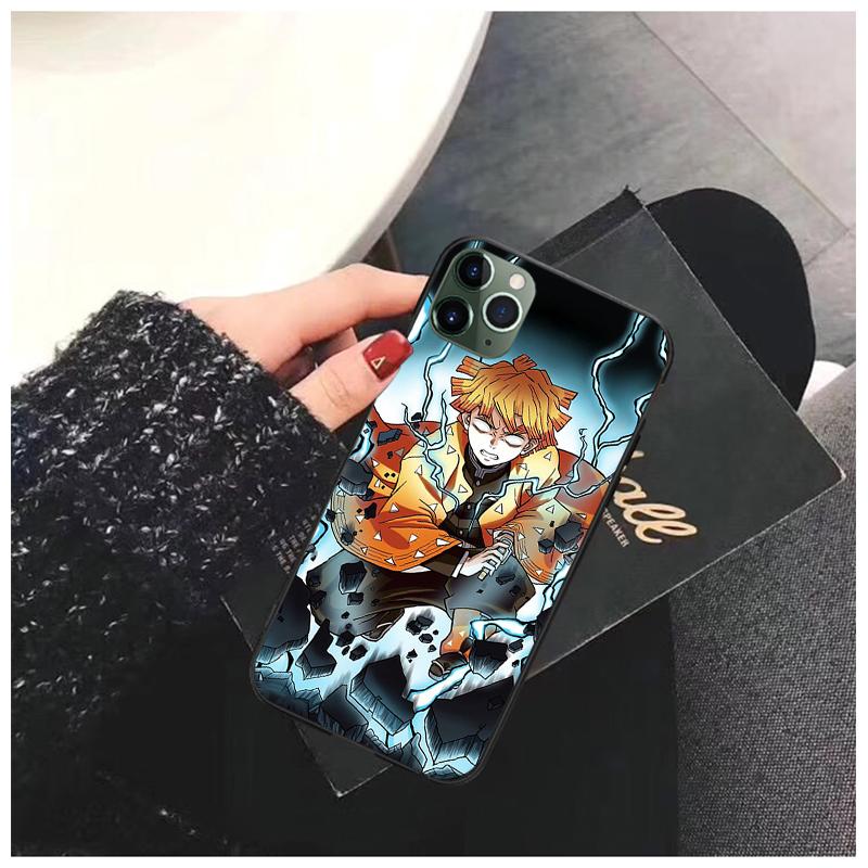 Demon Slayer Agatsuma Zenitsu Anime Phone Case for iPhone 14 13 12 11 Pro MAX X XS Max XR Mini SE 7 8 Plus Black Funda Coque