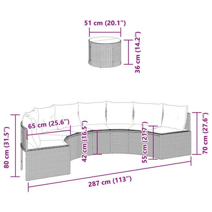 VidaXL Canapé de jardin table coussins demi-rond gris résine tressée, canapé d’extérieur, canapé de forme demi-ronde, canapé 3318527