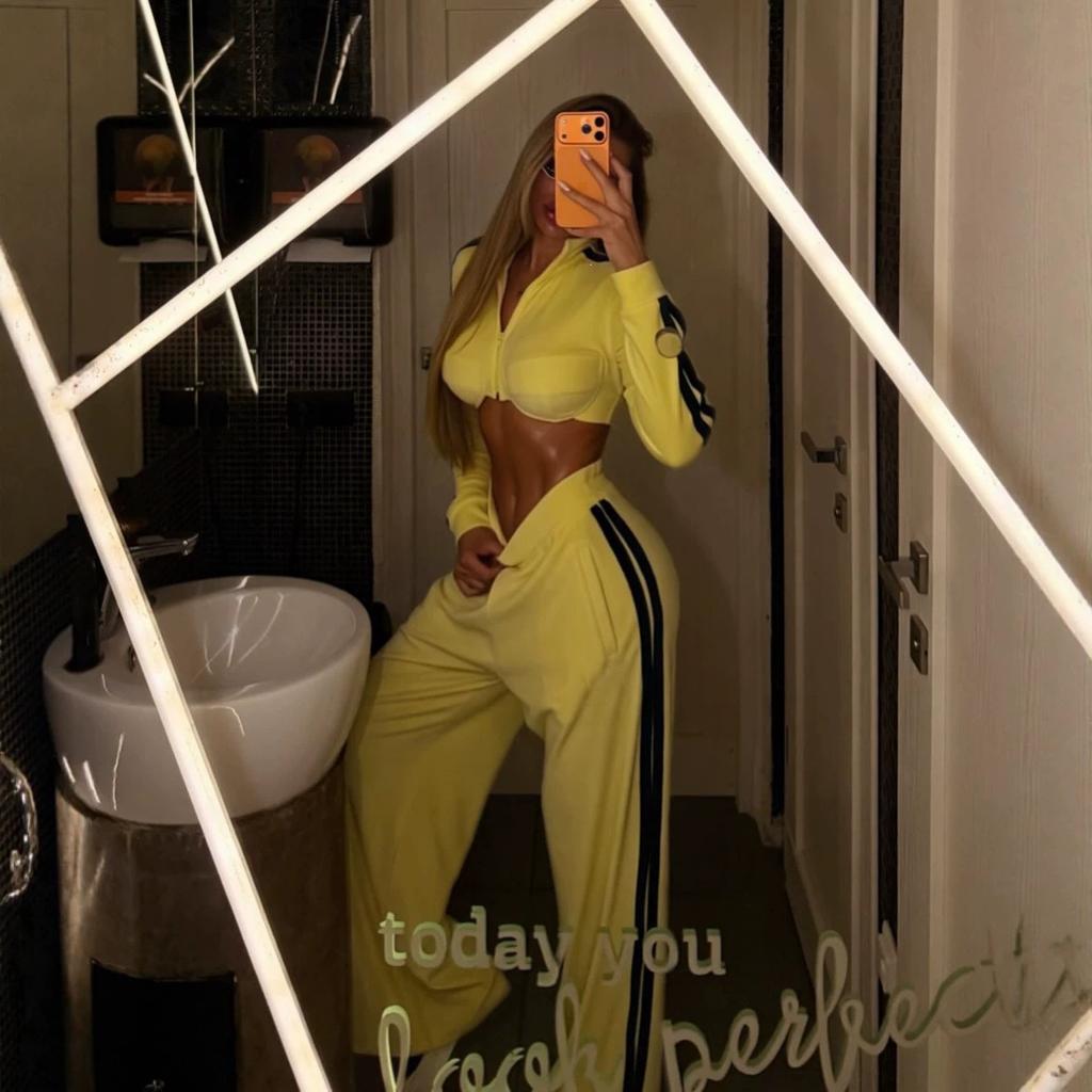 2026 New Cross-border European and American Contrasting Color Velvet Sports Suit Female Spice Girl Short Waist Top High Waist Wide Leg Pants