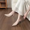Sheepskin sandals women's summer wear new kitten heel bag head thin heel pointed rear empty high heel nude single shoes