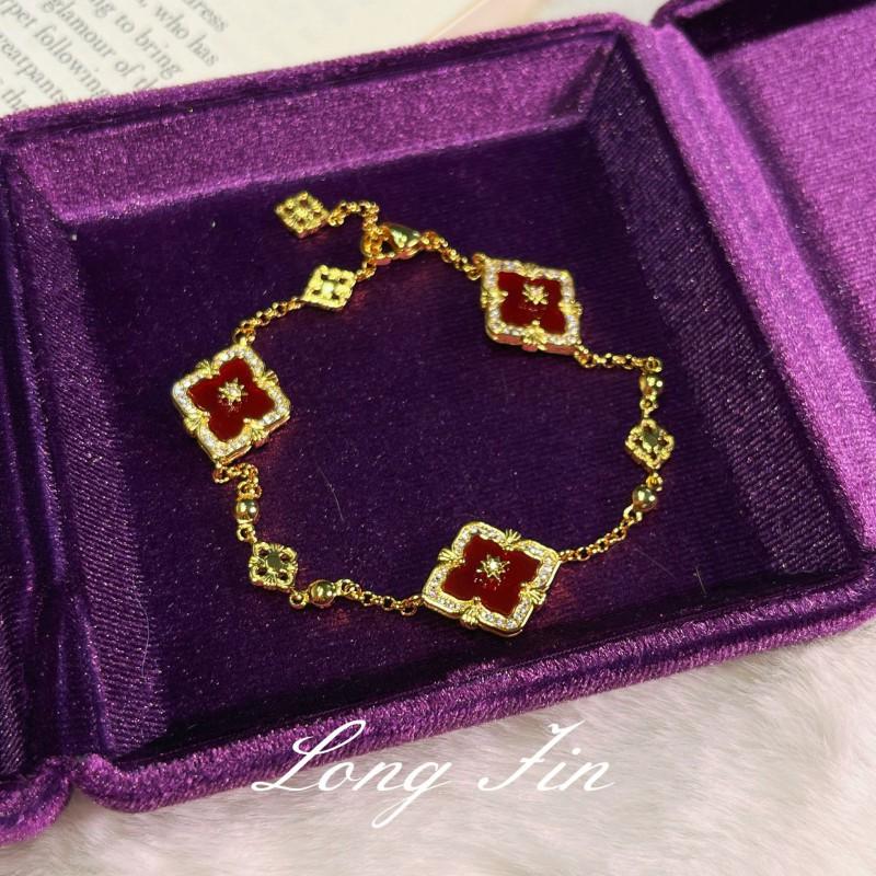 Vintage Floral Jewelry Set Women Gold Tone Red Agate Style Necklace Bracelet Ring Earrings With Zircon Accents