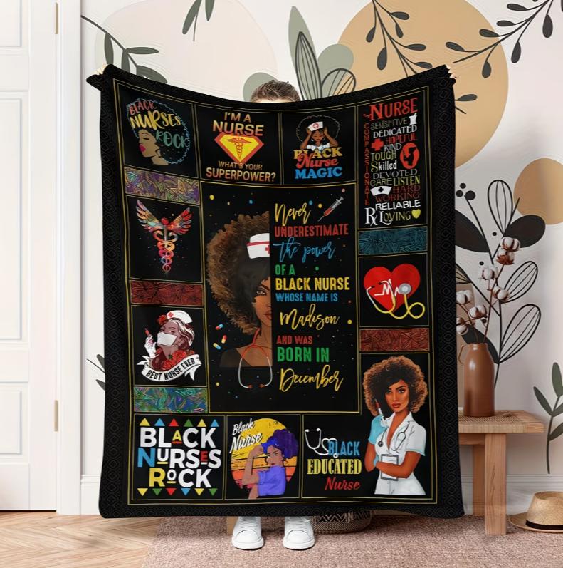 Creative Word Splicing Pattern Soft Flannel Sofa Throw Blanket TV Throw Blanket for Nurses One Piece Blanket