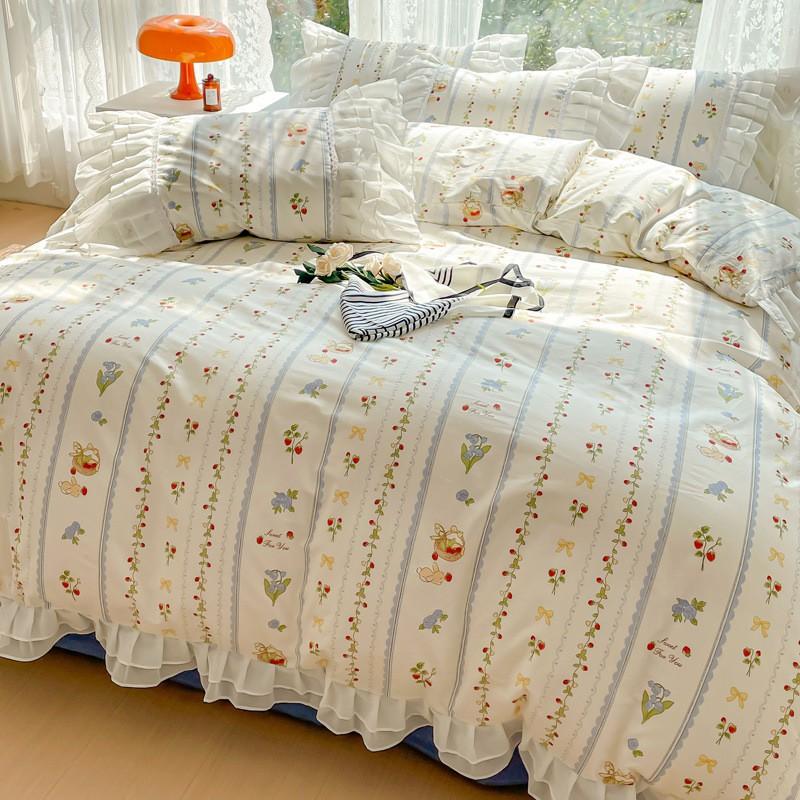 Fresh Style Cotton Bedding Set Floral Duvet Cover Princess Bed Sheets Dorm