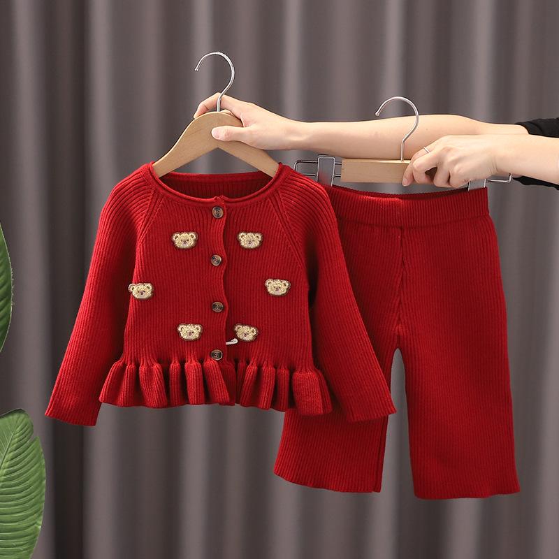 Mädchen Bärenpullover & Hosen Set - Herbst/Winter 2023 Melaard Strick Zweiteiler