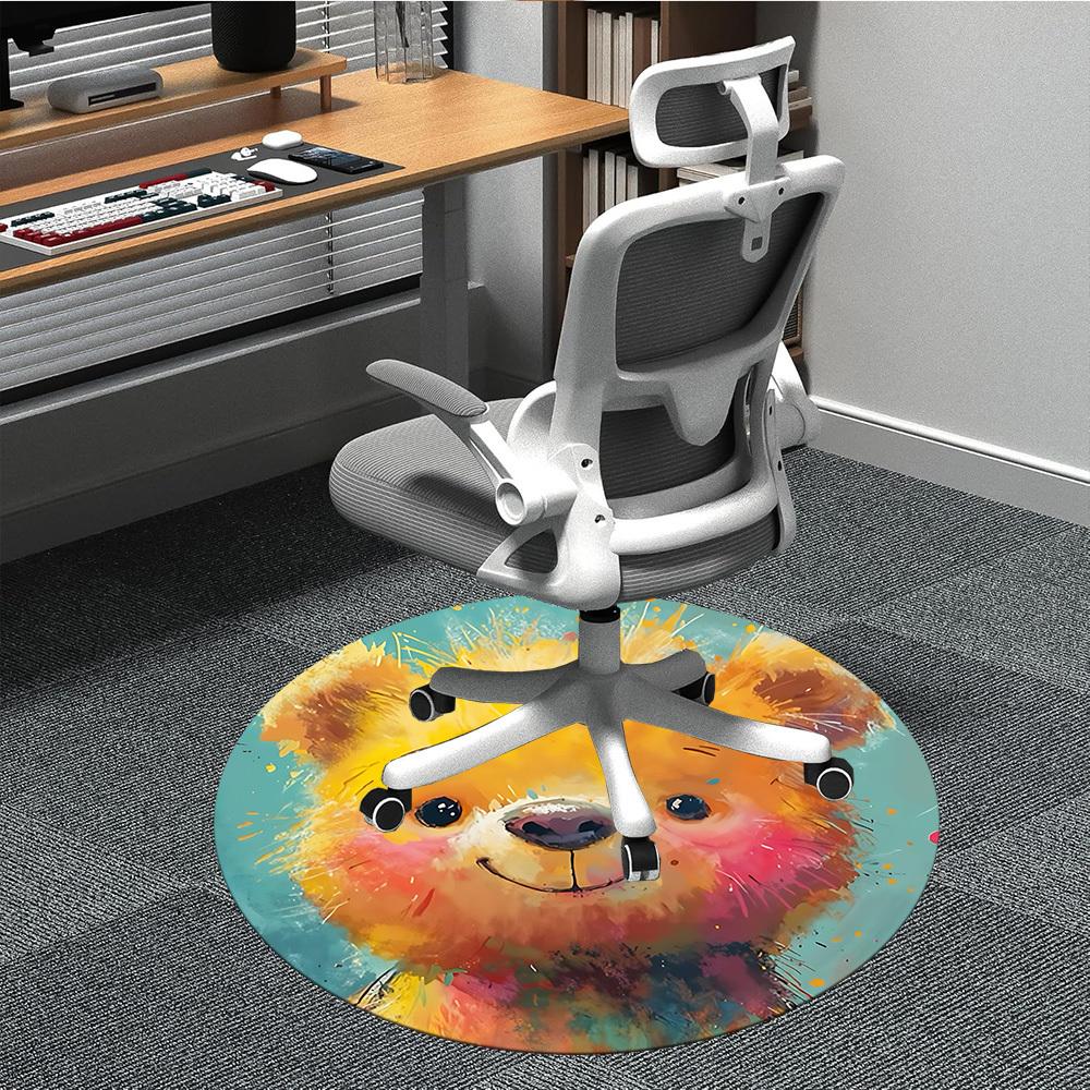 

1PC Bear Art Office Round Area Rug, Indoor Mat Suitable ForOffice, Under Office Chairs Bedroom Living Room Home Decor, Room Deco, D022 80cm by 80cm