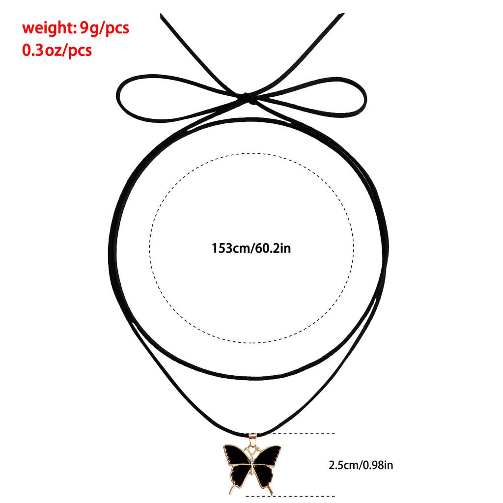 Jewelry Personalized Velvet Rope Black Imitation Fritillary Butterfly Alloy Pendant Necklace Pull Adjustable