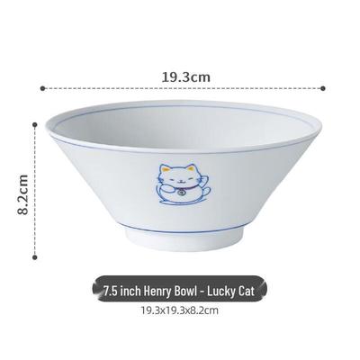 ZISIZ Lucky Cat 7.5-inch Ceramic Conical Bowl