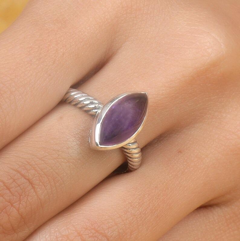 

Кольцо с драгоценным камнем с аметистом, твердое серебро 925 пробы, кольцо с камнем рождения, дизайнерское кольцо, кольцо ручной работы, кольцо для праздничной одежды 10
