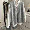 Literary Vintage Lazy Style Two Button Knitted Vest Women's Spring Autumn Sleeveless Split Sweater Gilet