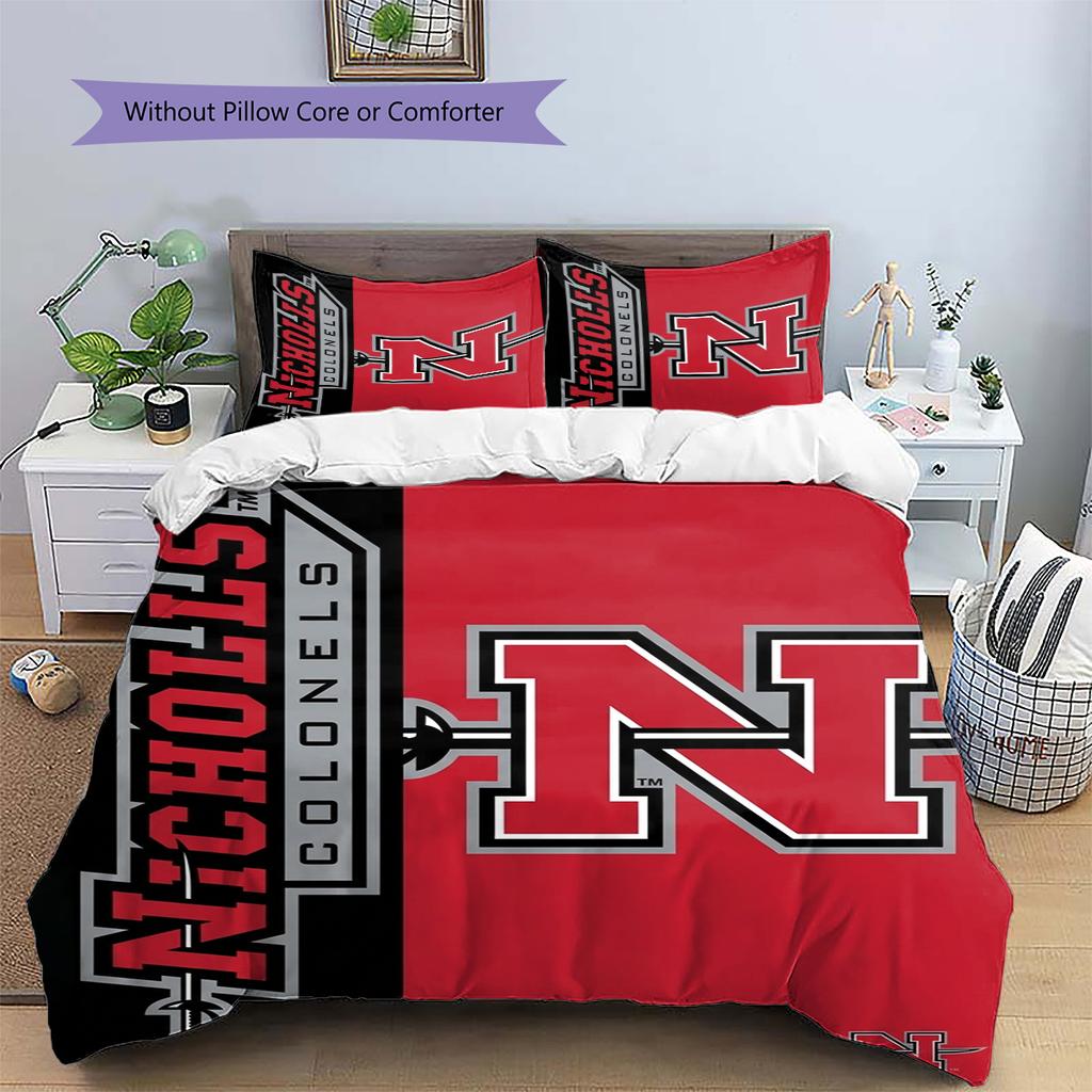 Nicholls State Colonels Pattern Bedding Set Quilt Cover Pillowcase Home Decor Gift (1 * Duvet Cover + 2 * Pillowcase, Without Core)